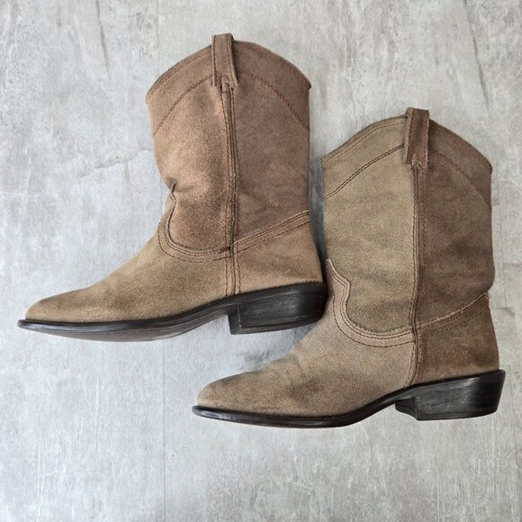 Steve Madden Western Boots Sz 7 Tan Suede Pull on Casual Cowgirl Midcalf Booties - Picture 6 of 13